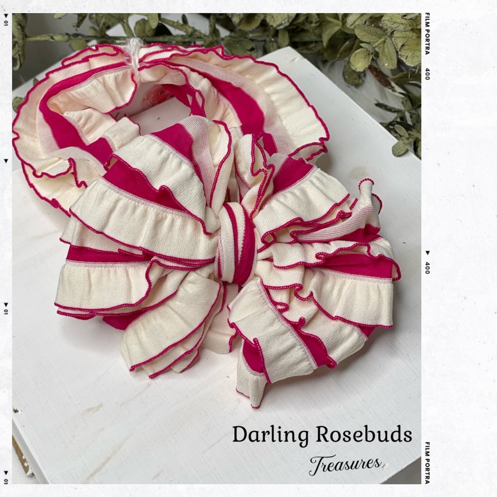 Berry & Cream Striped Ruffled Headband newborn- 4 years approximately